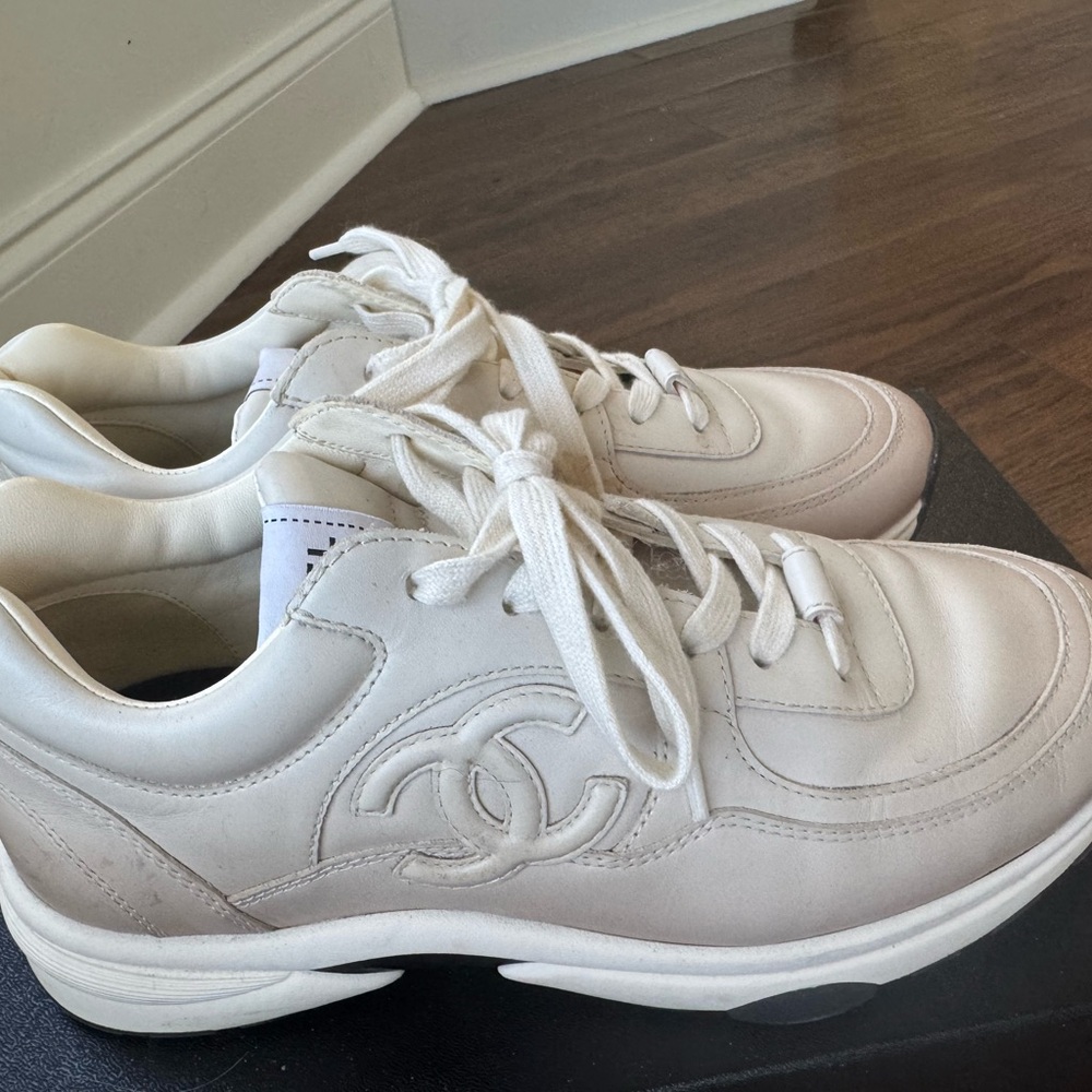 CHANEL Cream White Sneakers
